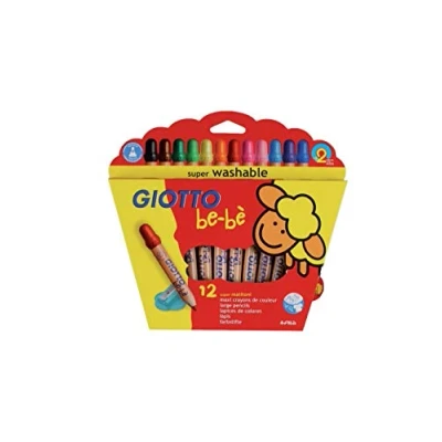 Imagen de Giotto be bè 466500 Estuche 12 súper lápices de colores (mina 7 mm diámetro, capuchón posterior seguridad anti mordedura, ahogo y sacapuntas), multicolor