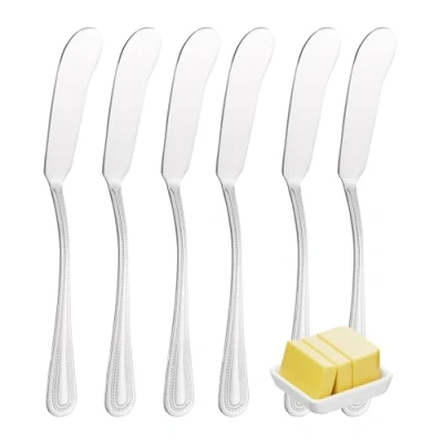 Imagen de YS FAMILY Pack 6 Cuchillo de Mantequilla Acero Inoxidable Diseño Punto, Elegancia y Funcionalidad para Cada Ocasión, Cubiertos Alta Gama Hogar Restaurante, 15.6x1.8CM
