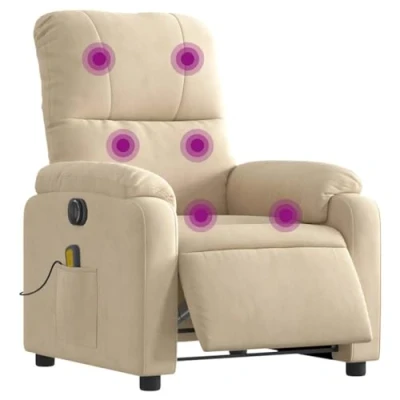 Imagen de vidaXL Sillón Reclinable Masaje Eléctrico, Silla con Respaldo, Orejero Ajustable, Asiento para Personas Mayores, Tela de Microfibra Color Crema