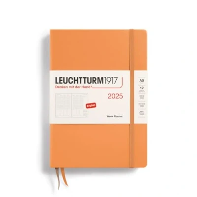 Imagen de LEUCHTTURM1917 370796 Agenda semanal 2025, tamaño mediano A5, tapa dura, calendario de 12 meses, a rayas, albaricoque, inglés