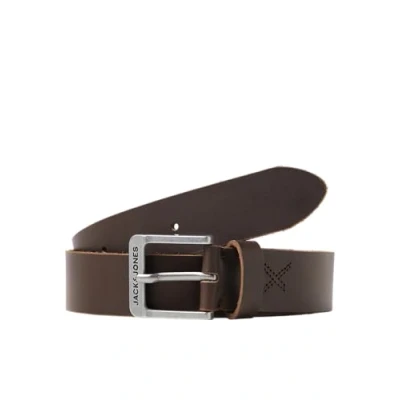 Imagen de JACK &amp; JONES Cinturón de Cuero Genuino Informal Piel clásico con Agujeros JACROCK, Color:Marrón, Size:90