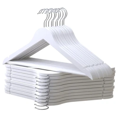 Imagen de PORTENTUM Perchas de Madera, Set 20, Blanco. Gancho Giratorio 360º, Pantalones, Colgador Antideslizante para Trajes, Chaquetas y Camisas, Muescas Vestidos Blusas, Perchero Ropa