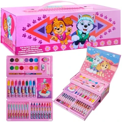 Imagen de Paw Patrol Maletín Pinturas para Niños, Kit de Dibujo con Rotuladores y Cera Colores, Rosa