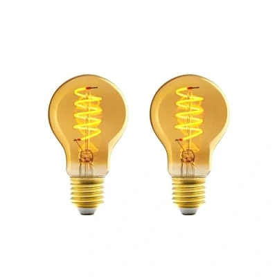 Imagen de Amazon Basics Bombilla LED E27 vintage, cristal ámbar retro, A60, 4 W (equivalente a 25 W), paquete de 2, luz ultracálida 1800 K para decoración