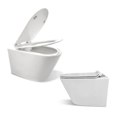 Imagen de BAÑO MODERNO Inodoro Completo Suspendido WC con Sistema Rimless Antibacterias Vater Baño Tapa Dura Extrafina Amortiguada Salida Dual para Hogar Blanco