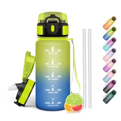 Imagen de HoneyHolly Botella Agua, 500 ml con Pajita, Cantimplora, Prueba de Fugas, Agua Niños Colegio, Libre BPA, Water Bottle para Niños, Deporte, Running, Gimnasio, Bicicleta