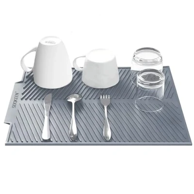 Imagen de SOQKEEN Alfombrilla escurreplatos de Silicona, 43 x 33 cm Soportes para Platos, Antideslizante, Resistencia a Altas temperaturas, secar Gris Claro