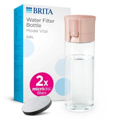 Imagen de BRITA Botella filtrante de agua modelo VITAL Rosa (600 ml) con 2 filtros MicroDisc, para hidratarse en cualquier lugar, elimina cloro, impurezas, hormonas y preserva minerales.