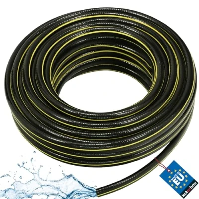 Imagen de KOTARBAU® Manguera de jardín 3/4&quot;, 30 m, 4 capas, PVC reforzada, Antitorsión, Negro, profesional para regar plantas, jardín, agua, riego flexible