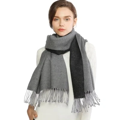 Imagen de RIIQIICHY Invierno Reversible Bufanda Pashmina Chal Fiesta para Mujer Grande Gris y Negro Pañuelos Fular Foulard Estolas