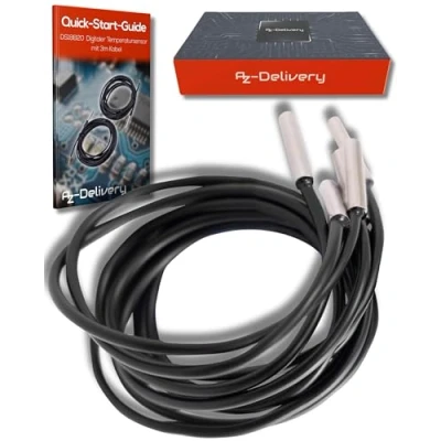 Imagen de AZDelivery 2 x 3m Cable DS18B20 Sensor de Temperatura Digital Acero Inoxidable Resistente al Agua Compatible con Arduino y Raspberry Pi E Book Incluido!