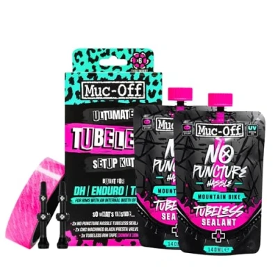Imagen de Muc Off Ultimate Tubeless Setup Kit Sellador de Neumáticos para Reparación Rueda Bicicleta Tubeless, DH/Enduro Incluye Fondo Llanta, Parches, Válvulas y Ruedas