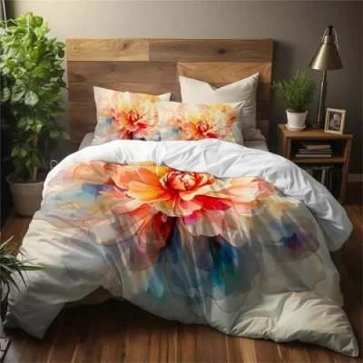 Imagen de Funda Nordica Cama 135/150 Color Estampado Edredon 110gsm Microfibra Suave Fundas Nordicas 240x220 y 2 de Almohada 50x75 cm PeoníA