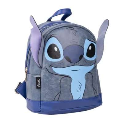Imagen de Mochila Casual de Stitch Color Azul 19,5x25x11 cm Fabricada en Material Sintético Diseño con Orejas Estampado del Personaje Producto Original Diseñado España