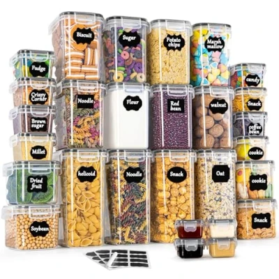 Imagen de GoMaihe Botes Cocina, Juego de 20 Piezas Recipiente Cocina Almacenaje Plástico Alimentos Sellados con Tapa, Se Utiliza para Almacenar Cereales Arroz, Harina, Etc