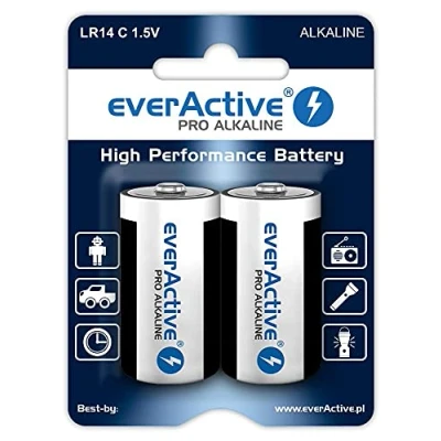 Imagen de everActive Paquete de 12 Pilas alcalinas C para bebé LR14 R14 1,5 V, máxima Potencia, 10 años Vida útil, Unidades