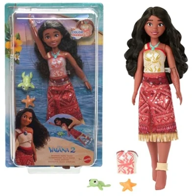 Imagen de Mattel Disney Vaiana 2 Juguetes, Muñeca de moda Navegante nadadora con accesorios, corpiño cambio color y piernas móviles, inspirada en la película, JFF09
