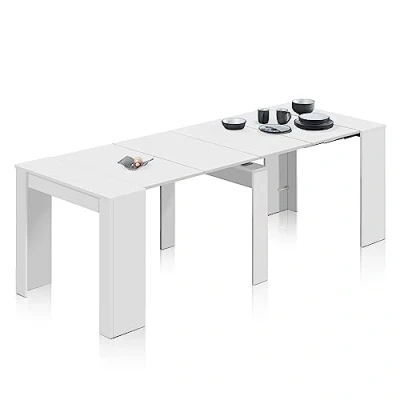 Imagen de Mesa de Comedor, Consola, Extensible, para Salon, recibidor o Cocina, Acabado en Blanco Brillo, Medidas: 50 235 cm (Largo) x 90 (Ancho) 78 (Alto)