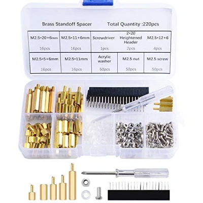 Imagen de GeeekPi 220PCS M2.5 Separadores de latón Columna Hexagonal Tornillo Macho Hembra Tuerca Surtido con Estuche Almacenamiento para Raspberry Pi, Destornillador acrílico