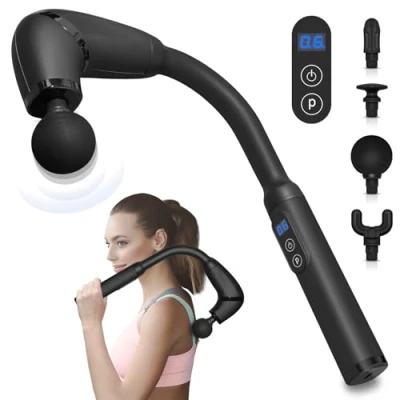 Imagen de Pistola de Masaje Muscular con Mango Extensible Desmontable, Massage Gun Profesional Eléctrica with LED Screen para Relajación, Aliviar el Dolor