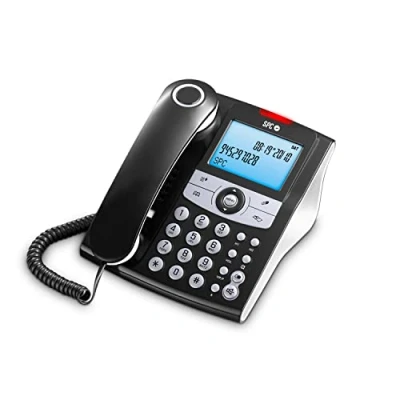Imagen de SPC Elegance ID Teléfono Fijo sobremesa con Pantalla iluminada, 2 memorias directas, Agenda, identificador de Llamadas, Manos Libres y señal Luminosa Llamadas perdidas Negro