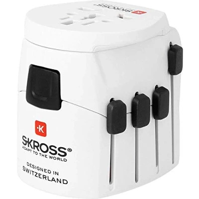 Imagen de Skross Pro World Adaptador de Viaje con 3 Polos y Sistema Control Deslizante, Blanco