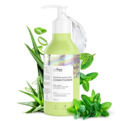 Imagen de Brillo y Suavidad para Cabello de Baja Porosidad: Acondicionador So!Flow con Aminoácidos Regeneradores Aceites Nutritivos, Enriquecido Ashwagandha Fuerte Vital