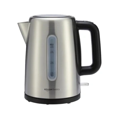 Imagen de Amazon Basics Hervidor de agua eléctrico portátil acero inoxidable 1,7 litros, Plateado