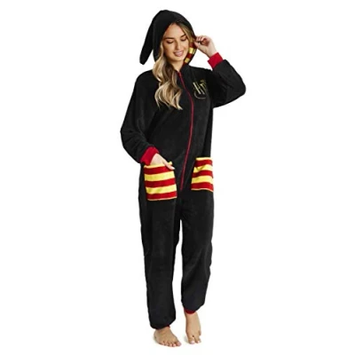 Imagen de Harry Potter Pijamas Mujer de Una Pieza, Pijama Invierno Entero con Capucha, Merchandising Oficial Regalos para Hombre Adolescentes S XL (L, Negro)