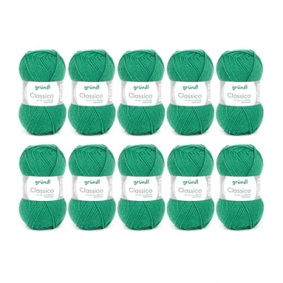 Imagen de Gründl Classico, Vorteilspack 10 Knäuel à 50 g Wolle (Certificado Oeko Tex, Pura Lana Virgen y 50% g/120 m, tamaño de la Aguja: 3,5 4,5, ovillos Hoja, poliacrílico, Verde foglia, One Size, 1200