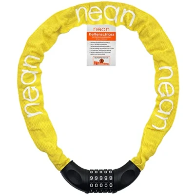 Imagen de nean candado de Cadena para Bicicleta con combinación código numérico y Alto Nivel Seguridad, eslabones Acero Templado, 6 mm x 900 (amarillo)