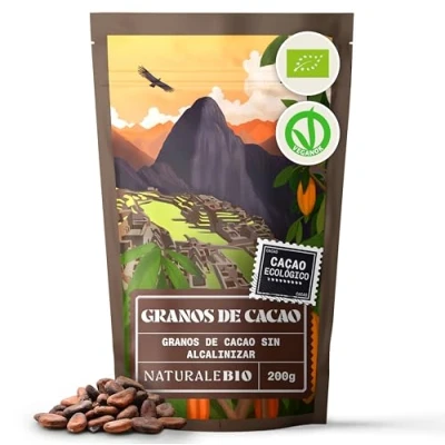 Imagen de Granos de Cacao Crudo Ecológico 200g. Bio, Natural y Puro. Cultivado en Perú a partir la planta Theobroma cacao. NaturaleBio