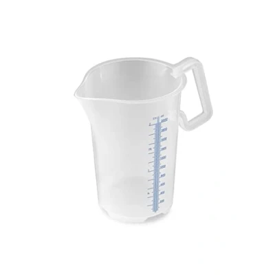 Imagen de Thermohauser Vaso medidor con mango cerrado, 2000 ml, plástico PP, escala azul en litros y mililitros, transparente