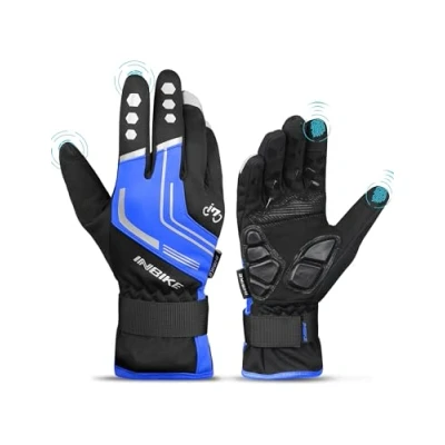 Imagen de INBIKE Guantes Ciclismo Hombre para Invierno De Pantalla Táctil Bicicleta Carretera MTB con Membrana Impermeable, AislamientoTérmico y Forro Polar(Azul,L)