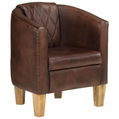Imagen de vidaXL Sillón Butaca, Silla con Respaldo Reposabrazos, Sofá de TV Relax Descanso, Asiento Tapizado para Salón Hogar, Cuero Auténtico Marrón Oscuro