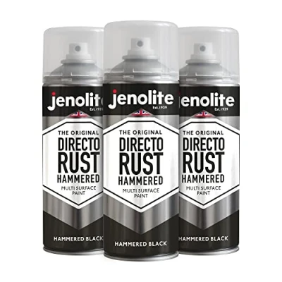 Imagen de JENOLITE Directorust pintura en aerosol para metal martillado, color negro, 3 unidades de 400 ml, múltiples superficies metal, acabado