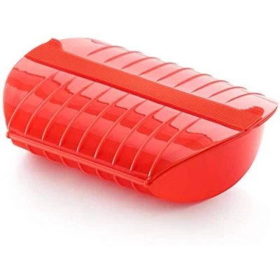 Imagen de Lékué Estuche De Vapor con bandeja, silicona platino Rojo, 3 4 personas (1400 ml)