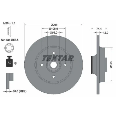 Imagen de TEXTAR PRO 92168703 Disco de freno 268 12 04/04 108 macizo revestido con anillo sensor magnético incorporado, cojinete rueda