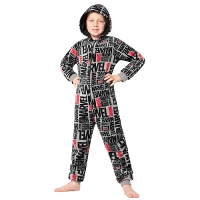 Imagen de Marvel Pijama Polar para Niños Mono con Capucha Entero 9 a 15 años Invierno, Disfraz Regalo Chicos, Navidad (Gris AOP, 14 años)