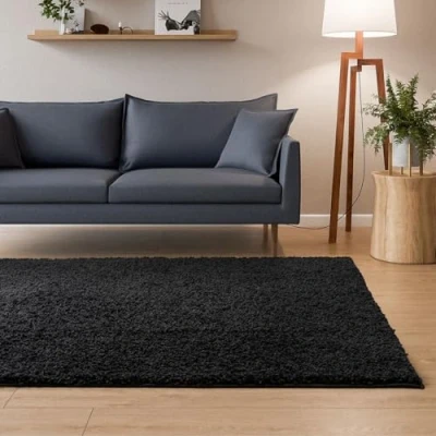 Imagen de Interiyou Sofia Alfombra de pelo largo (160 x 230 cm, mullida y monocolor, lavable antideslizante, suave), color negro