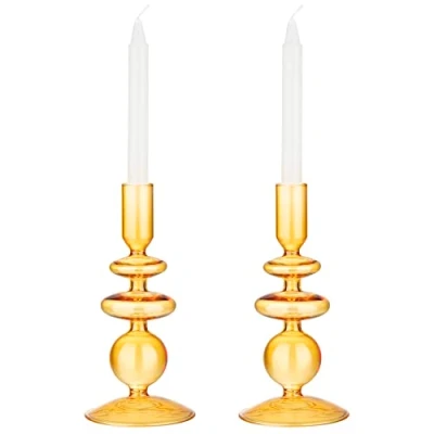 Imagen de Navaris Set Candelabro de Cristal Naranja 2 Candelabros Decorativos Modernos para Velas Decoracion Centros Mesa