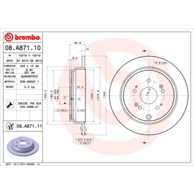 Imagen de BREMBO 08.A871.10 Disco de freno 302 10 5 macizo con tornillos HONDA: CR V 3, 4