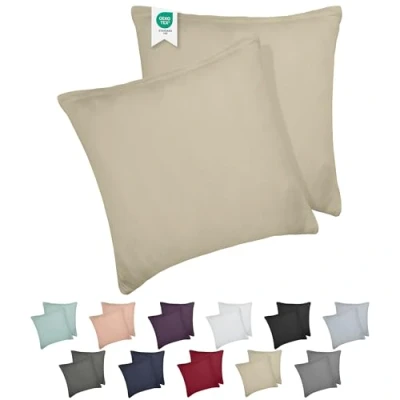 Imagen de Barbons Juego de 2 fundas almohada 80 x cm, 165 g/m², con certificado Öko Tex, 100 % algodón, suave, cremallera (80 arena)