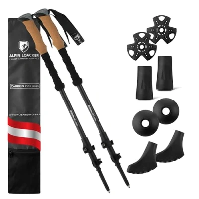 Imagen de Alpin LOACKER Bastones Trekking Telescopicos, Aluminio Ligero + Accesorios Bolso Palos Senderismo Extensible Altura Regulable: Poles Montaña, Nordic Walking, Trail Running Asfalto