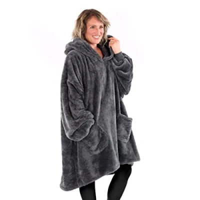 Imagen de Snug Rug Manta Sudadera con Capucha y Forro Polar Sherpa para Adultos, Suave, cómoda de Gran tamaño Mangas los Brazos Que, suéter Unisex (Gris Claro)