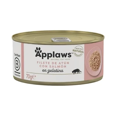 Imagen de Applaws Comida Natural para Gatos de Filete Atún con Salmón en Gelatina Pack Contiene 24 latas 70g