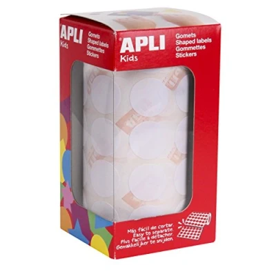 Imagen de APLI Kids 11905 Rollo de gomets redondos 20 mm, color blanco