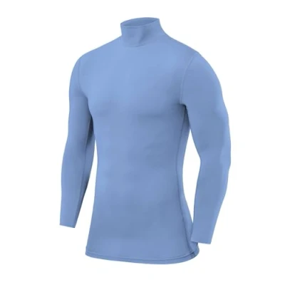 Imagen de PowerLayer Camiseta Compresión Hombre Interior Térmica de Manga Larga y Cuello Alto para Compression Shirt Ciclismo Entrenamiento Gym Running Rugby Azul Claro, S