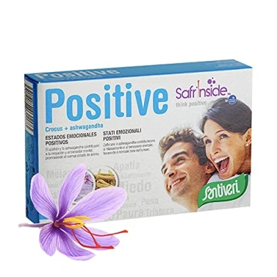 Imagen de SANTIVERI Positive Cápsulas, relajación y estados emocionales positivos / 40 cápsulas de azafrán ashwaganda que contribuyen al bien