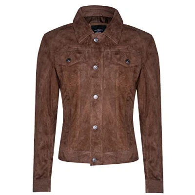 Imagen de Chaqueta Vaquera Bronceado de Ante Cabra Para Hombre, Camionero Informal, Camisa Cuero Vaquero